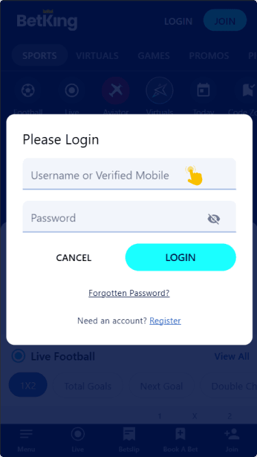 Input your registered phone number or username and password
