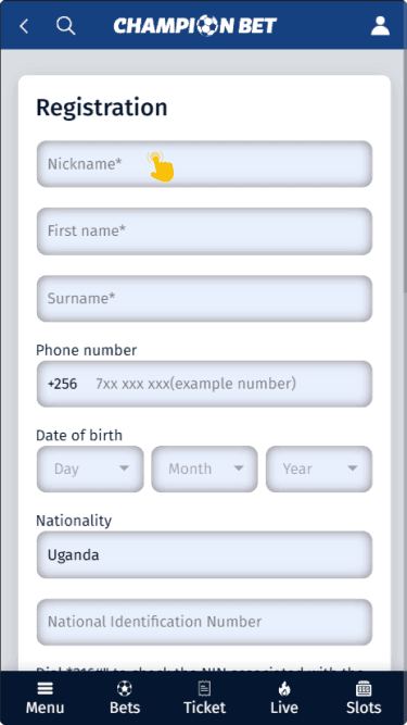 Fill in the registration form