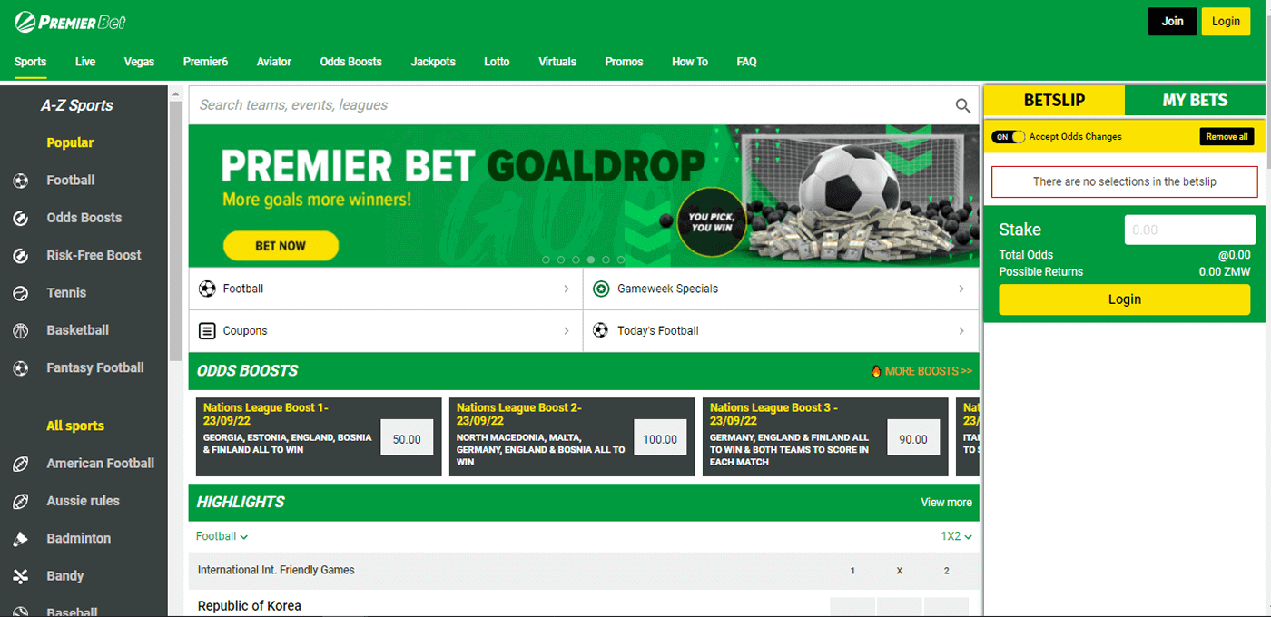 Premier Bet Zambia Site