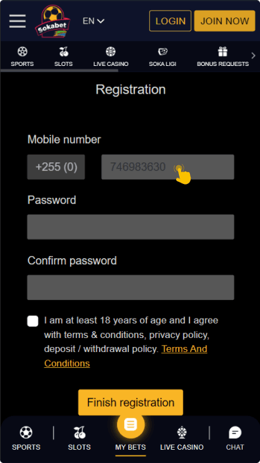 Enter your phone number and create a secure password